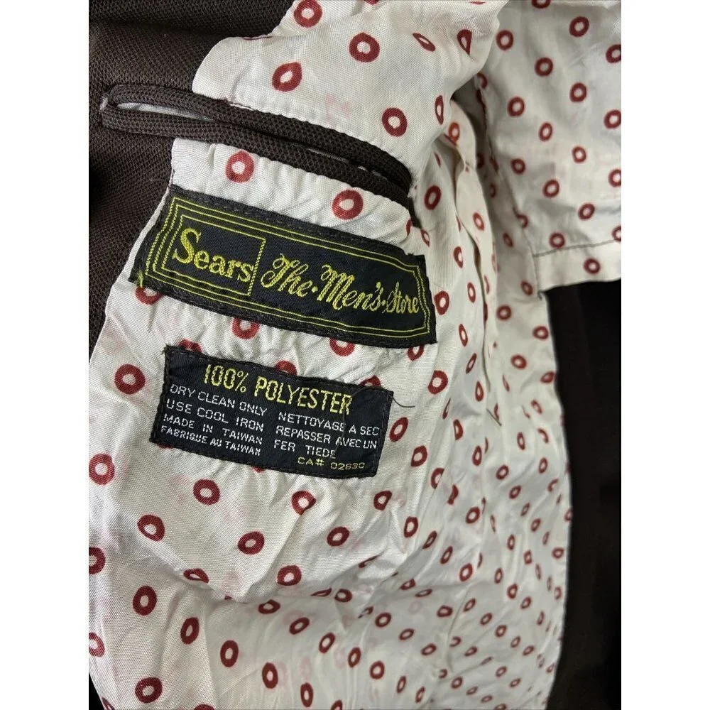 Vintage Sears 70s Disco Polyester Men‎ 40 Brown Blazer Sports Coat Hipster
